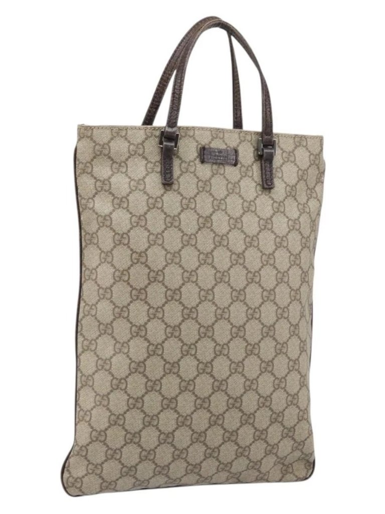 Gucci Gg Supreme Hand Bag Pvc Beige Silver 117551 Auth 170459